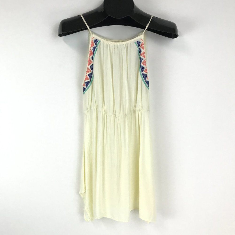 Umgee Embroidered Tank Dress Women's Small Ivory Cream Sleeveless Keyhole Summer